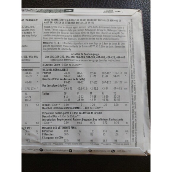 Simplicity Pattern 8633 A Bat Girl Knit Sports Bra 30A 44G  UNCUT - Picture 10 of 11